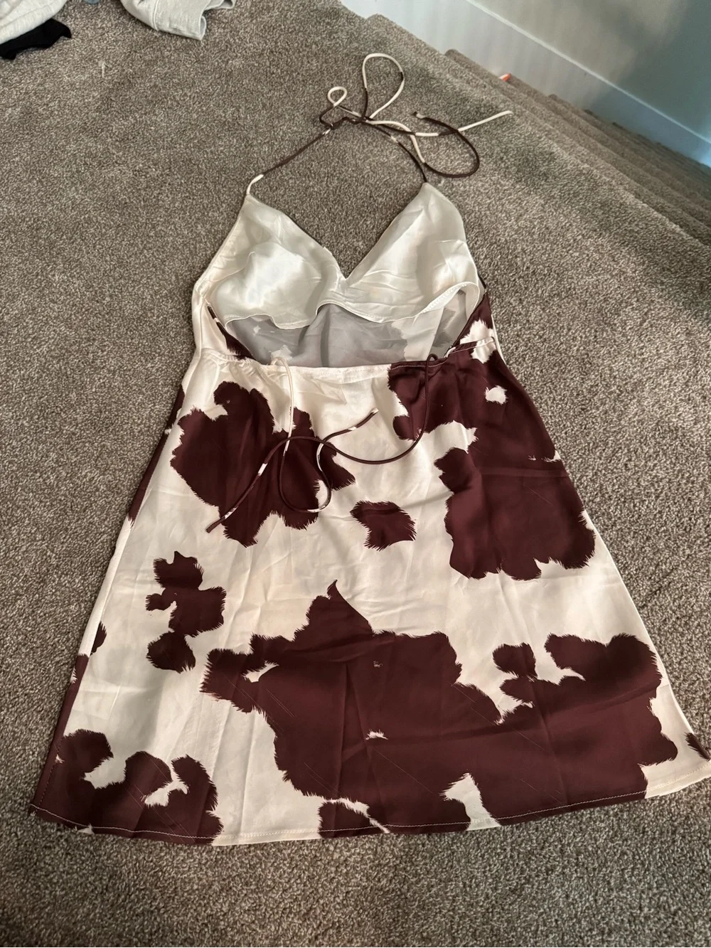 Princess Polly Cream and Brown Cowprint Slip Mini Dress - Picture 2 of 3